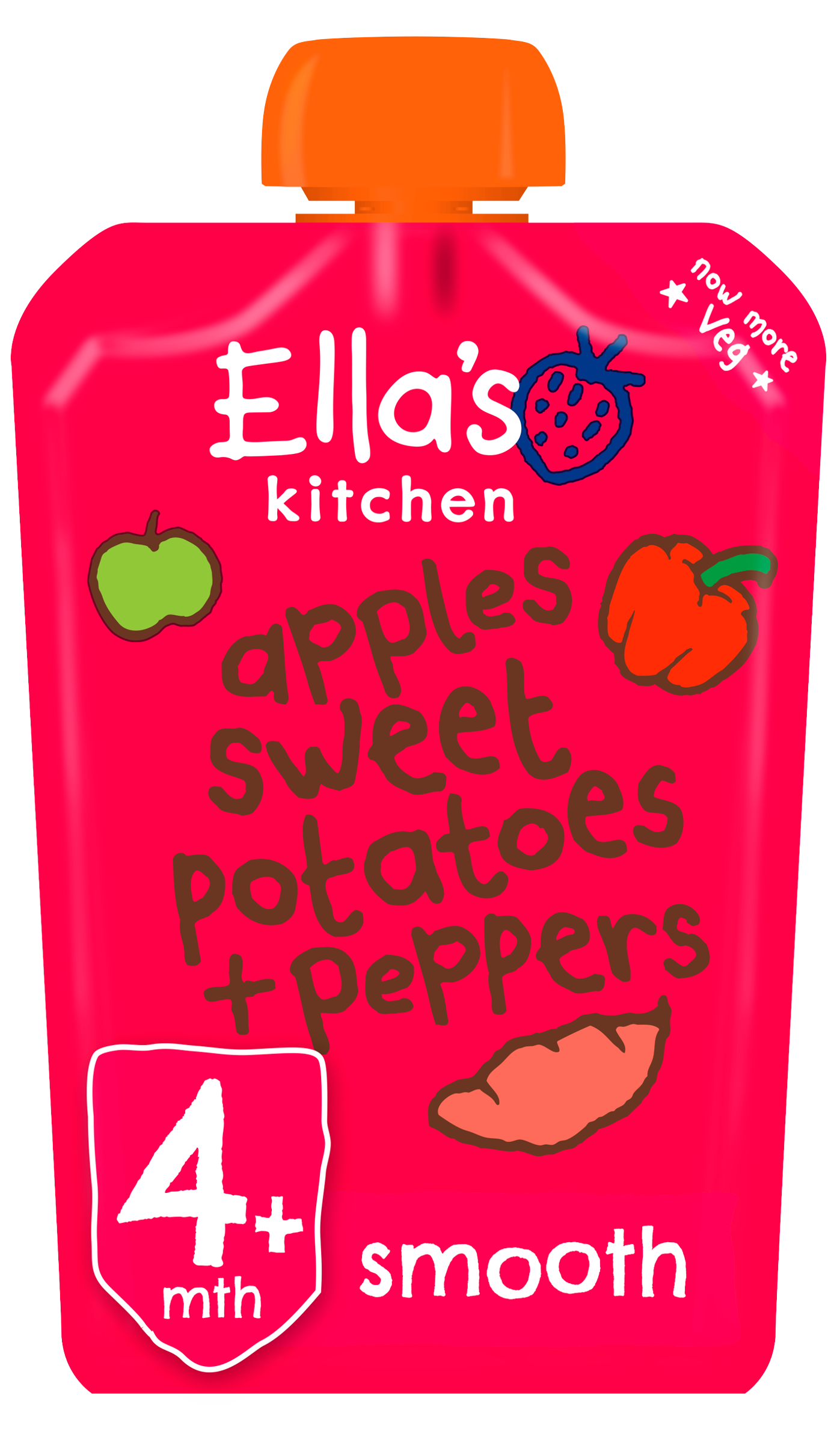 Ellas kitchen apples sweetpotatoes peppers pouch front of pack O