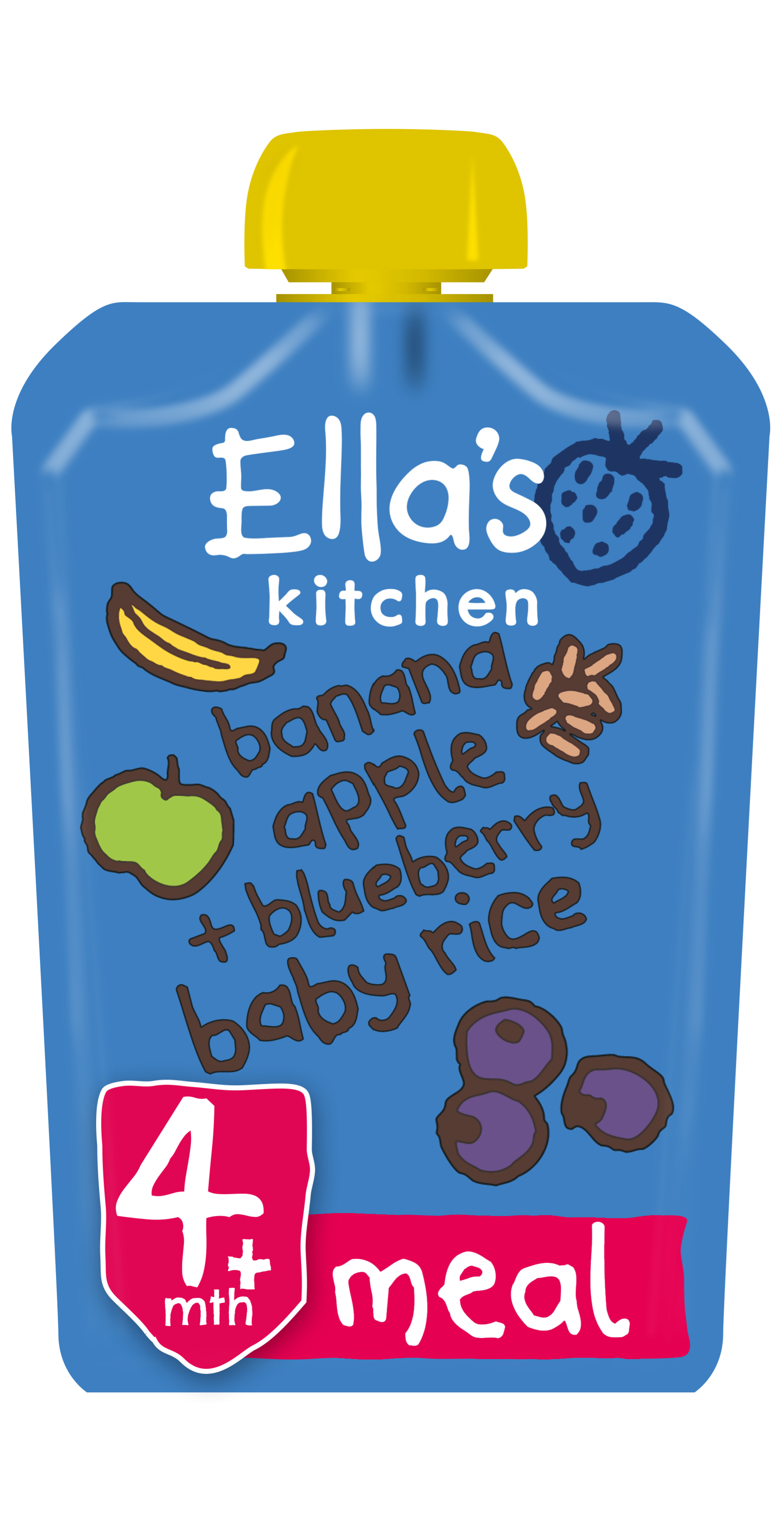 Ellas kitchen banana apple blueberry baby rice pouch front of pack O