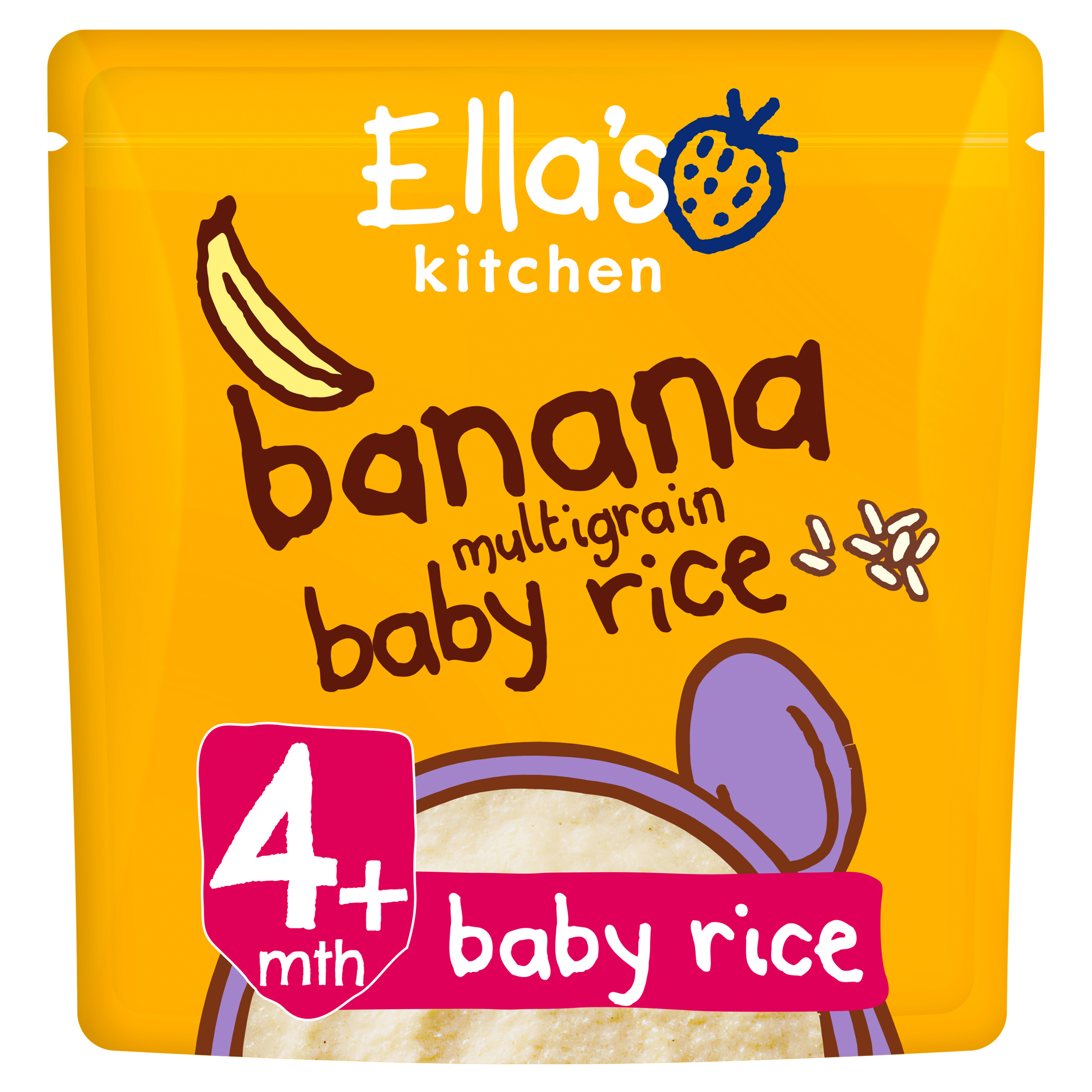 Ellas kitchen banana multigrain baby rice pouch front of pack O