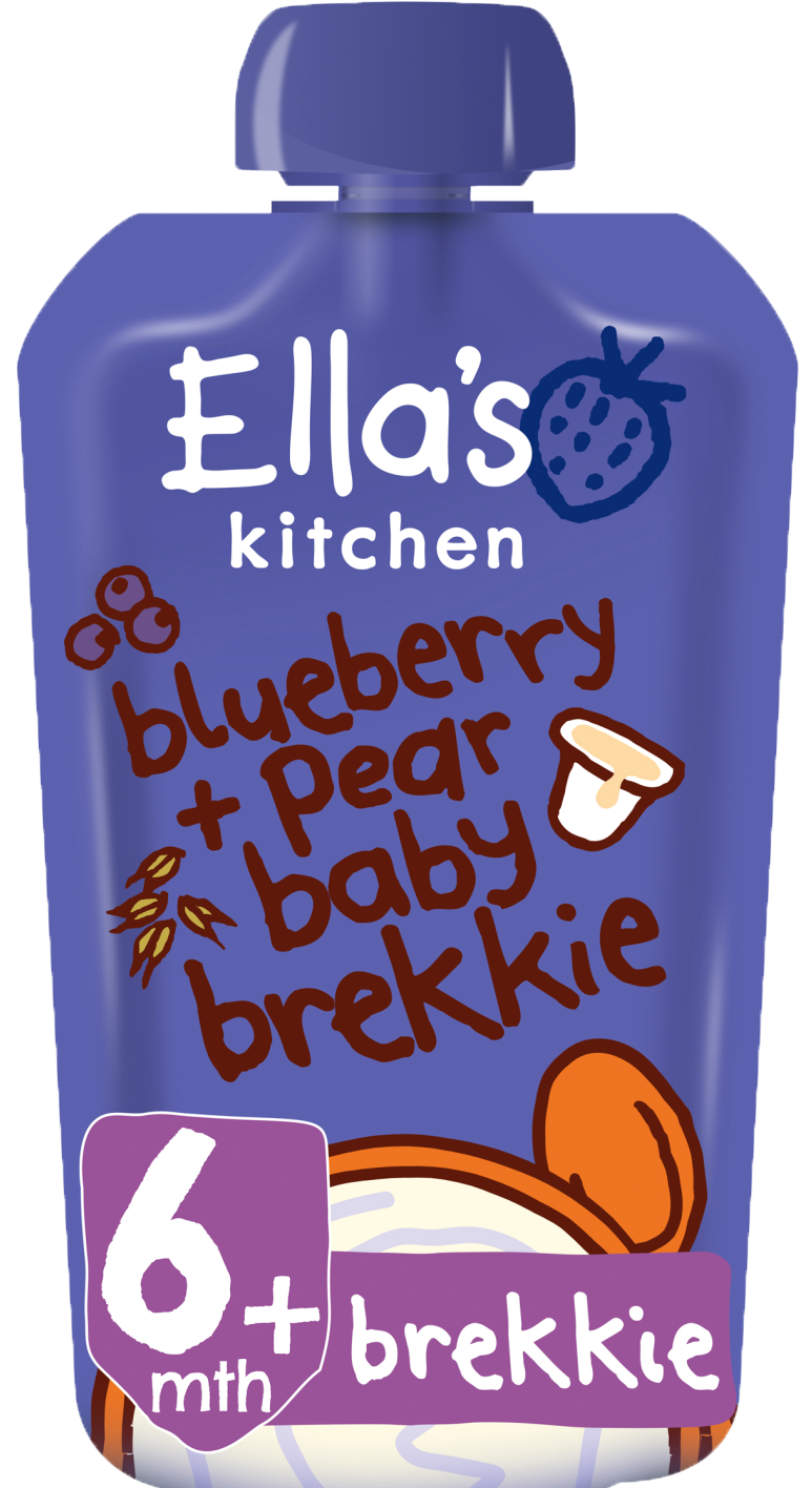 Ellas kitchen blueberry pear baby brekkie pouch front of pack O