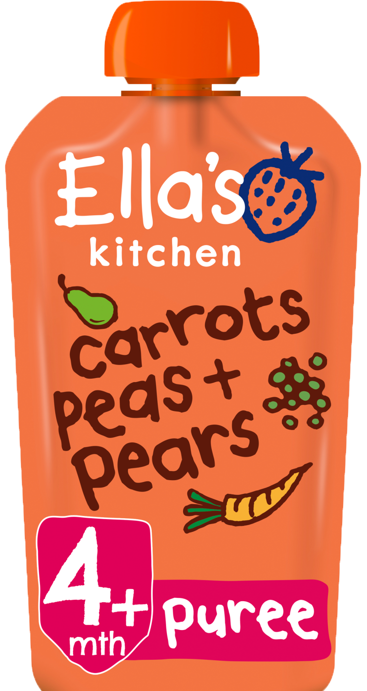 Ellas kitchen carrots peas pears pouch front of pack O