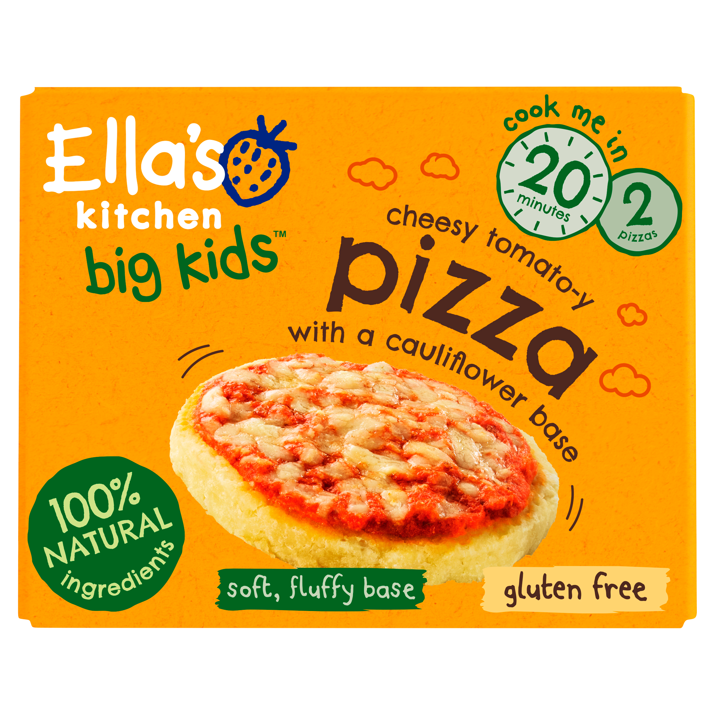 Ellas kitchen cheesy tomatoy pizza frozen Front of pack O