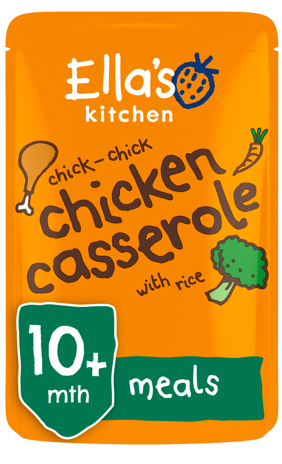Ellas kitchen chicken casserole rice pouch 10 months front of pack O