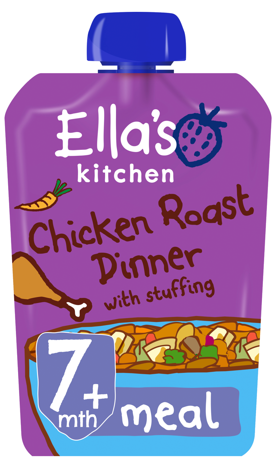 Ellas kitchen chicken roast dinner stuffing pouch 7 months front of pack O