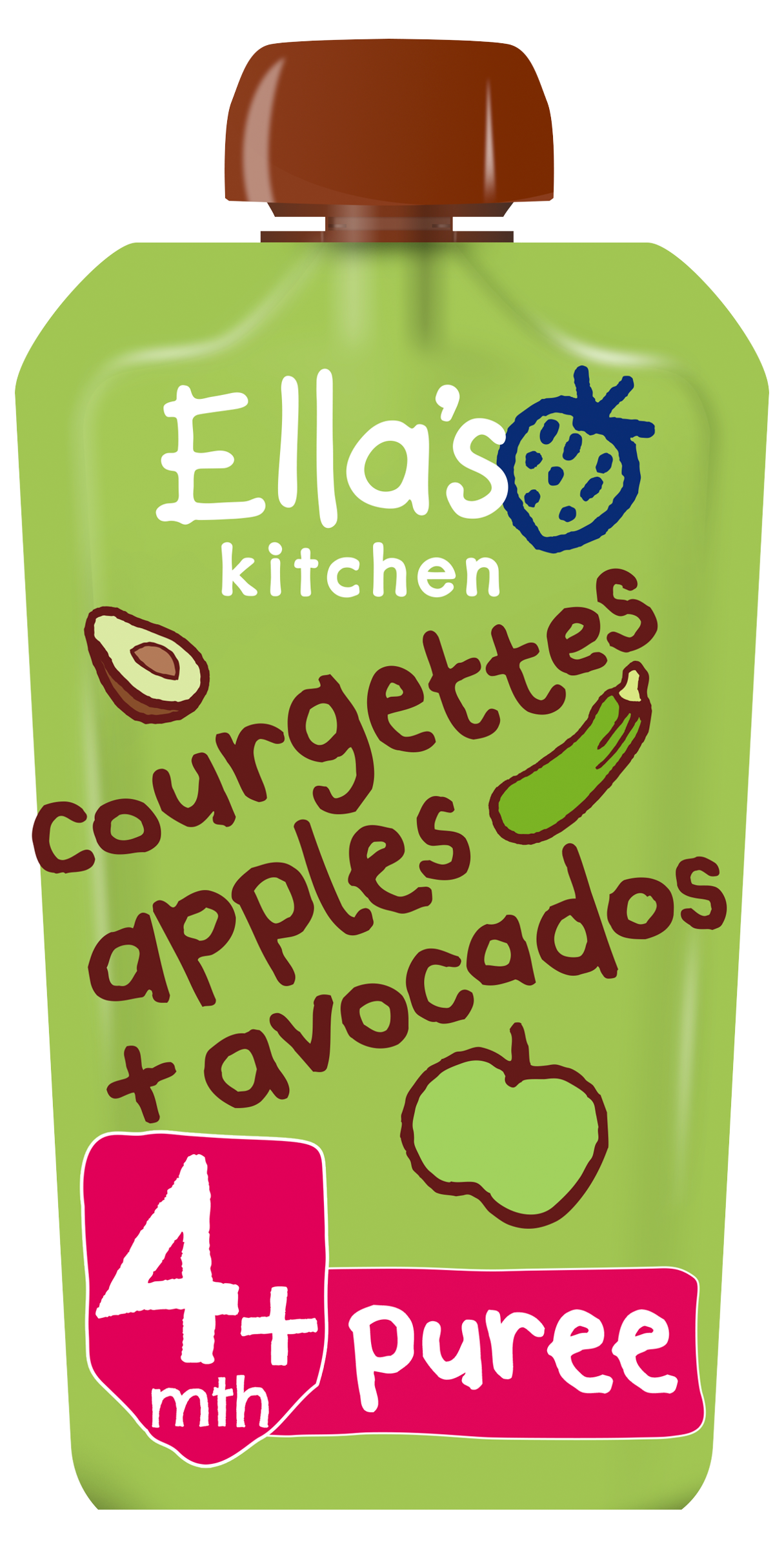 Ellas kitchen courgettes apples avocados pouch front of pack O