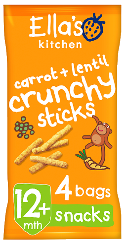 Ellas kitchen crunchy sticks carrot lentil bag front of pack O