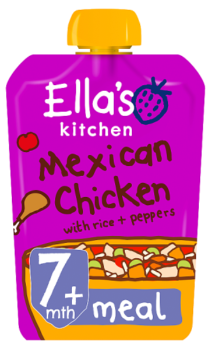 Ellas kitchen mexican chicken rice peppers pouch 7 months front of pack O