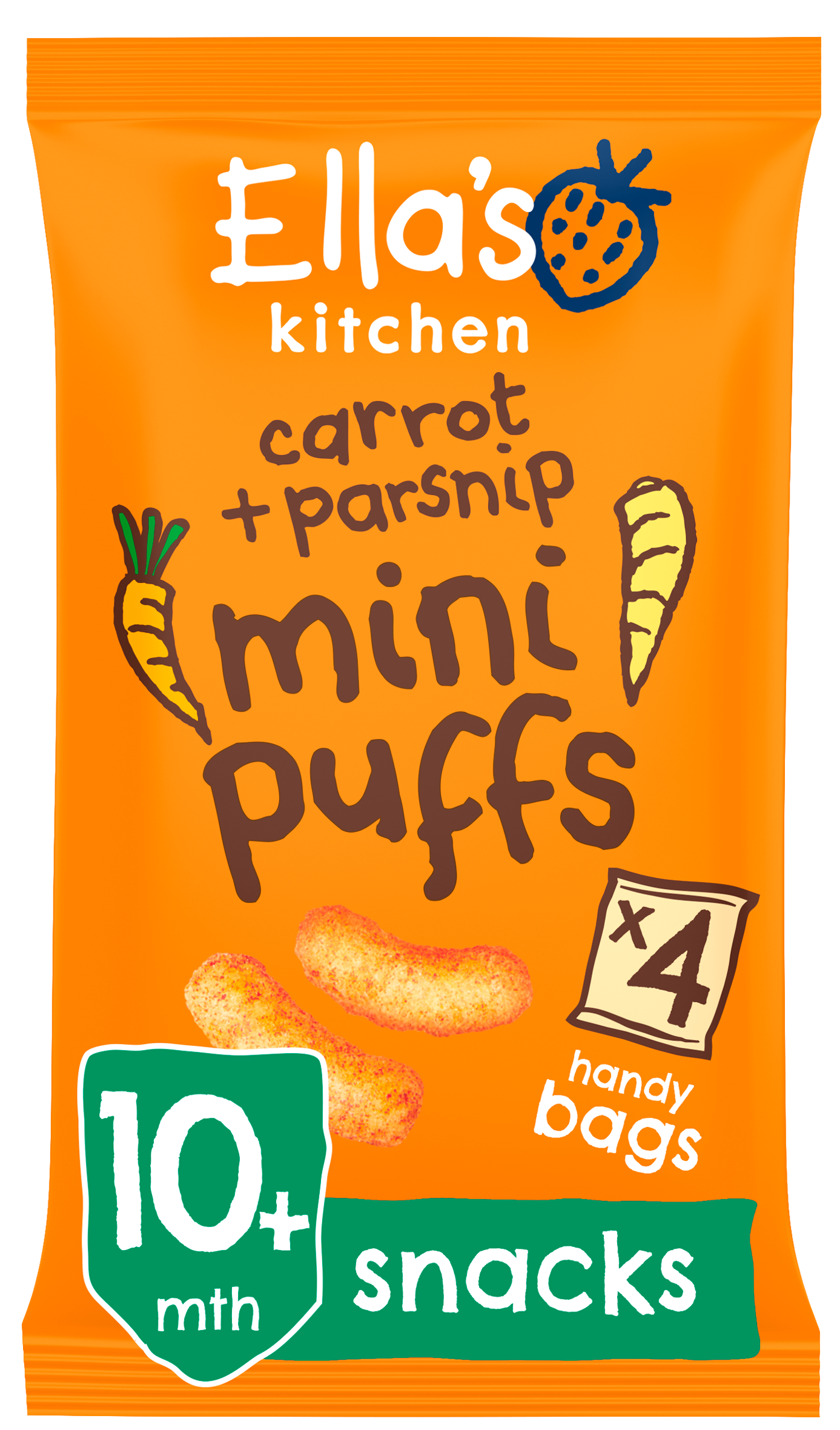 Ellas kitchen mini puffs carrot parsnip bag front of pack O