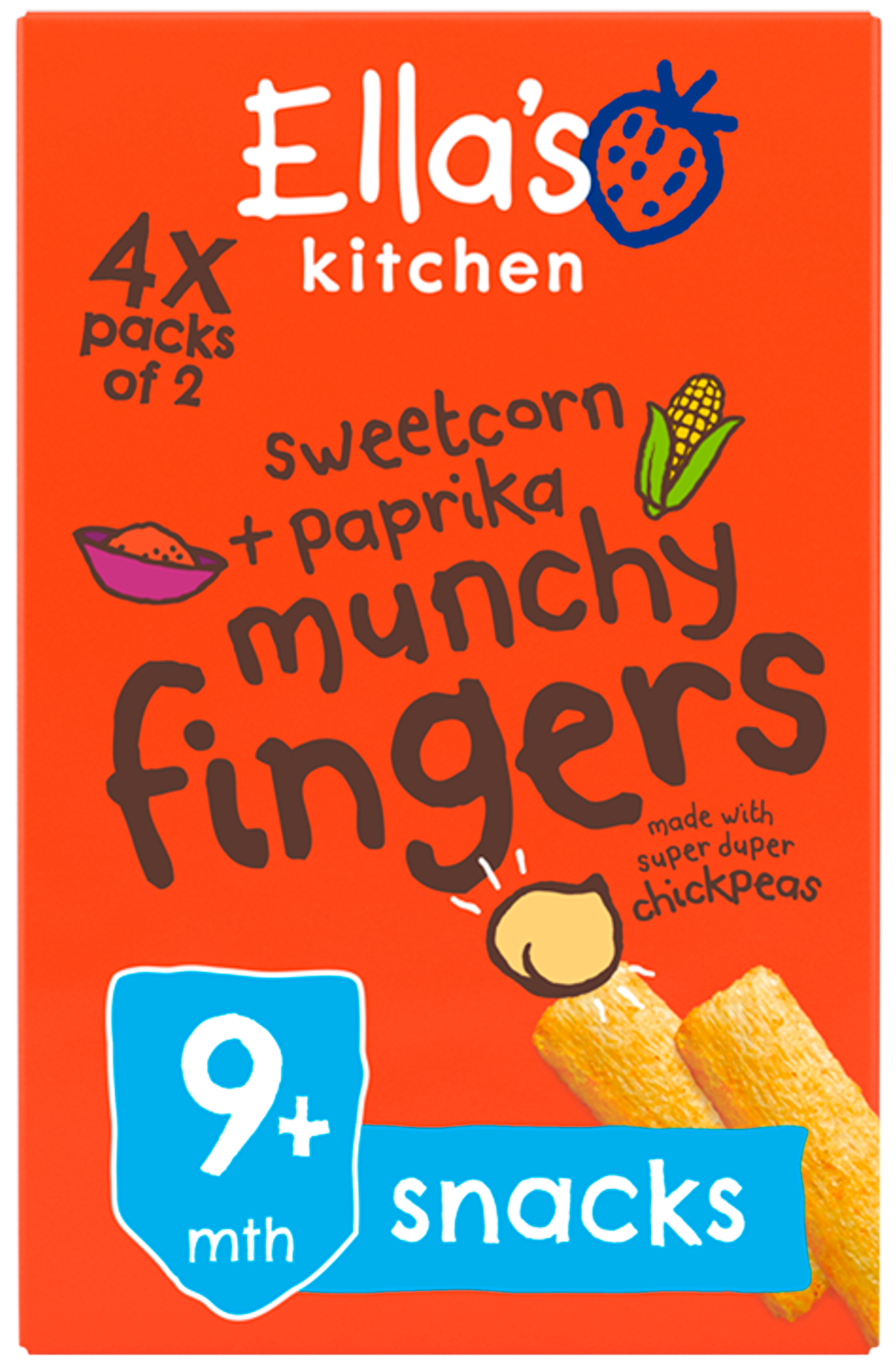 Ellas kitchen munchy fingers sweetcorn paprika box front of pack O