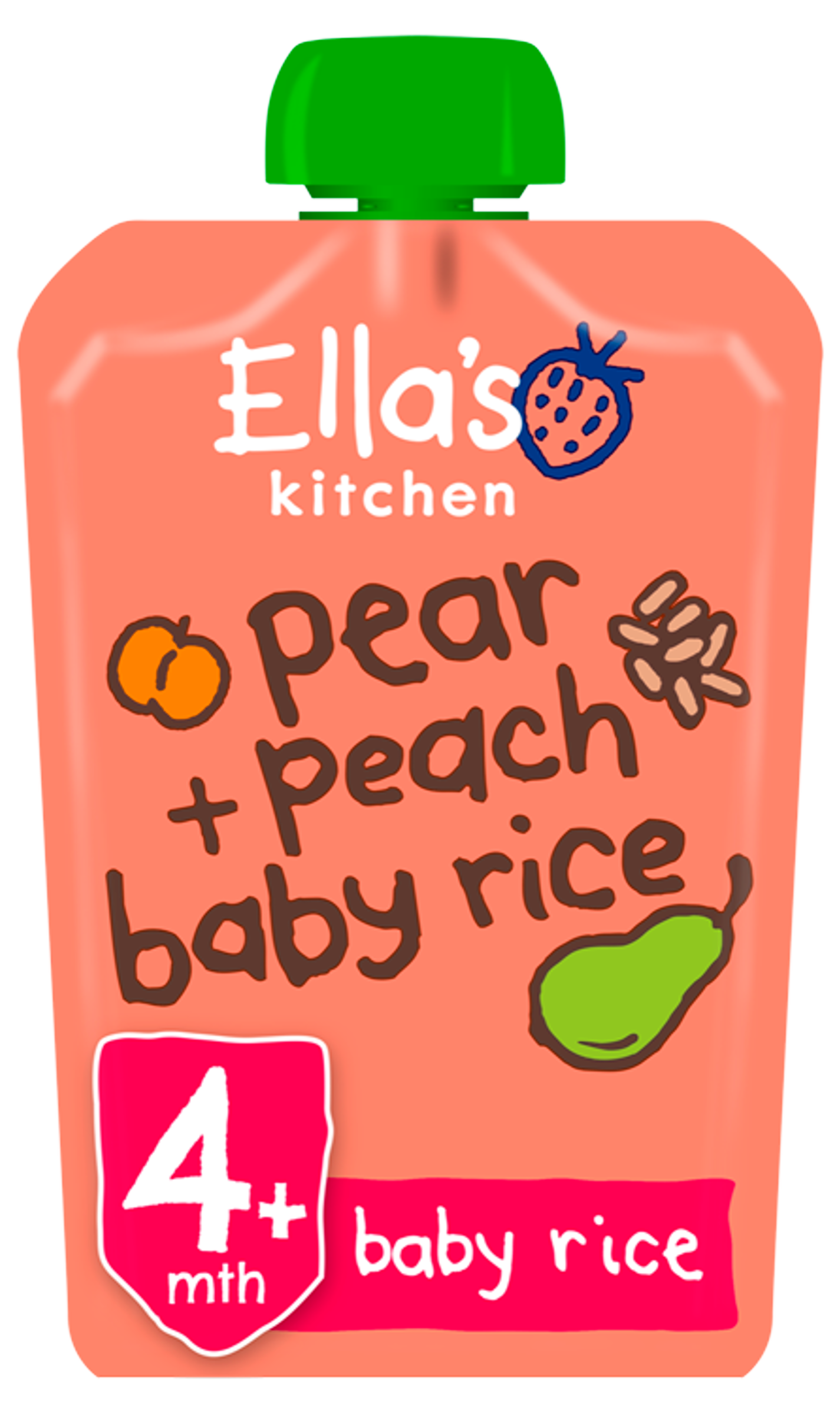Ellas kitchen pear peach baby rice pouch front of pack O