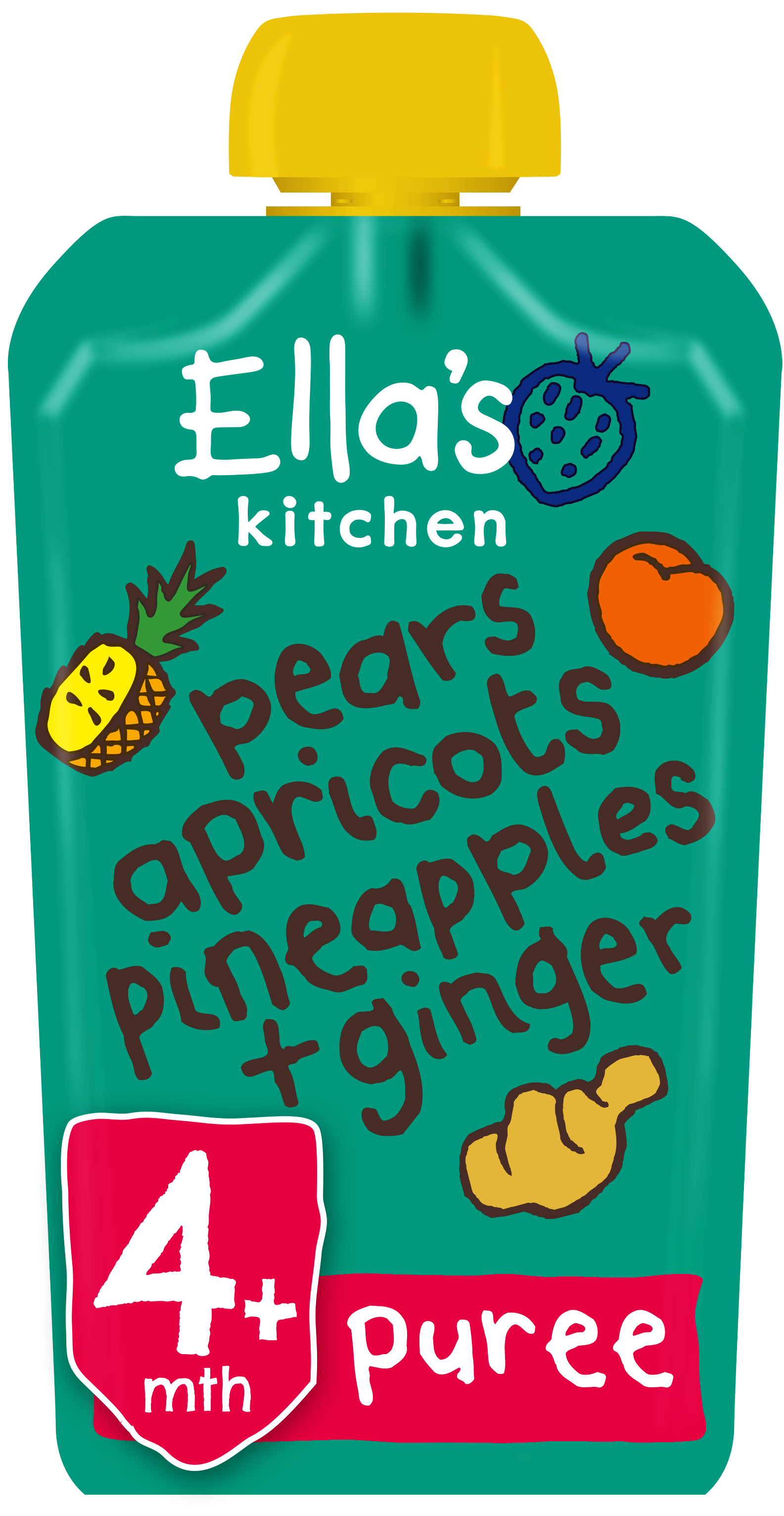 Ellas kitchen pears apricot pinapples ginger pouch Front of pack O