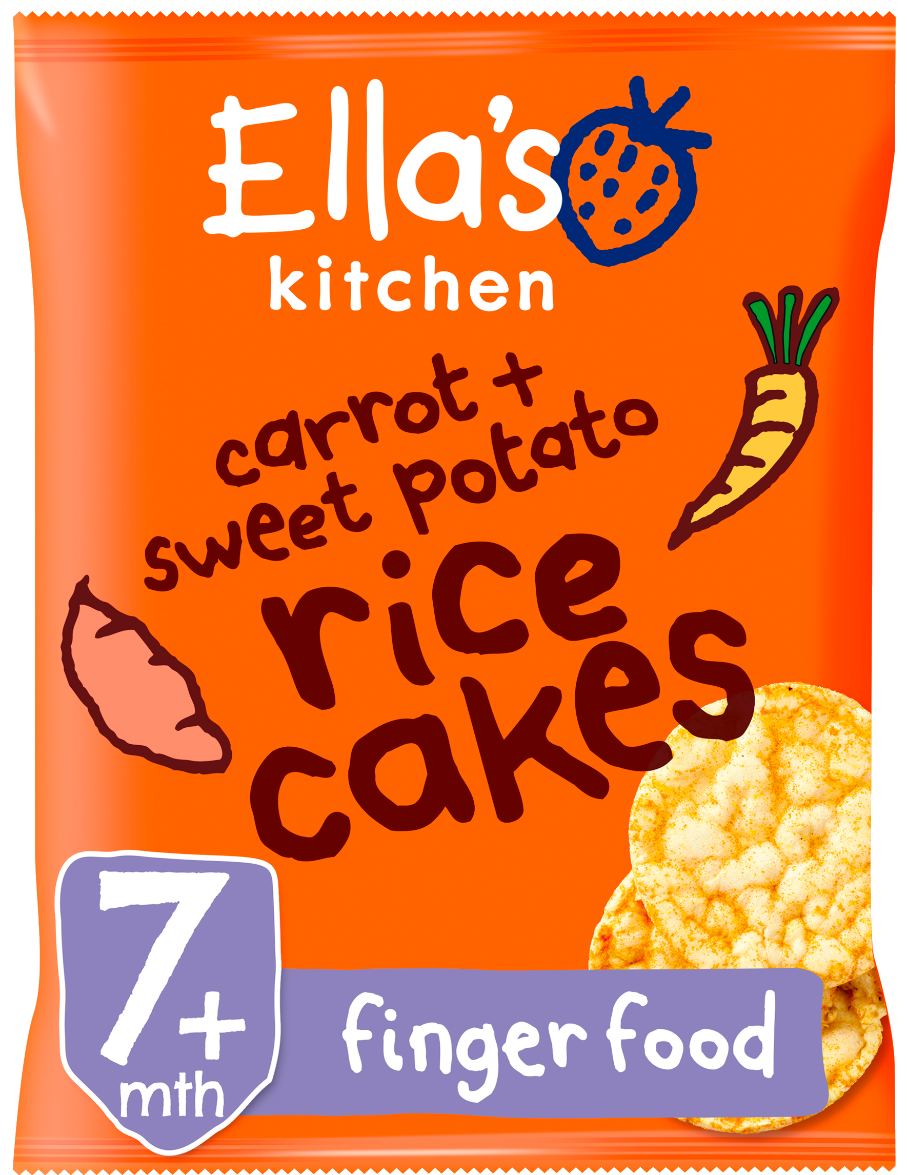Ellas kitchen rice cakes carrot sweetpotato bag front of pack O