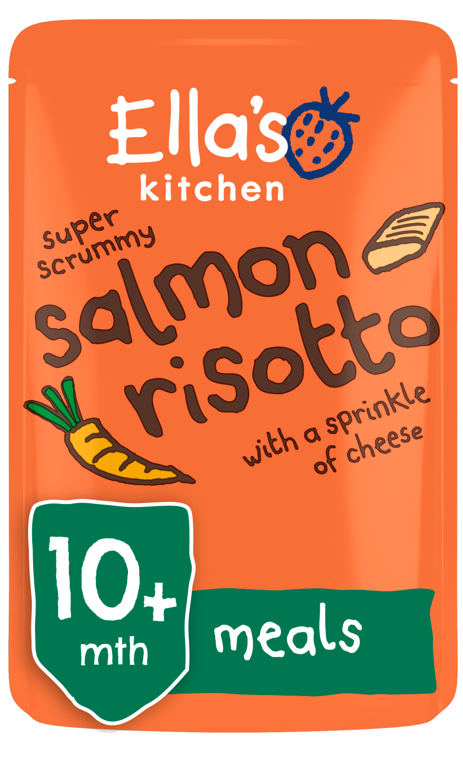 Ellas kitchen salmon risotto cheese pouch 10 months front of pack O