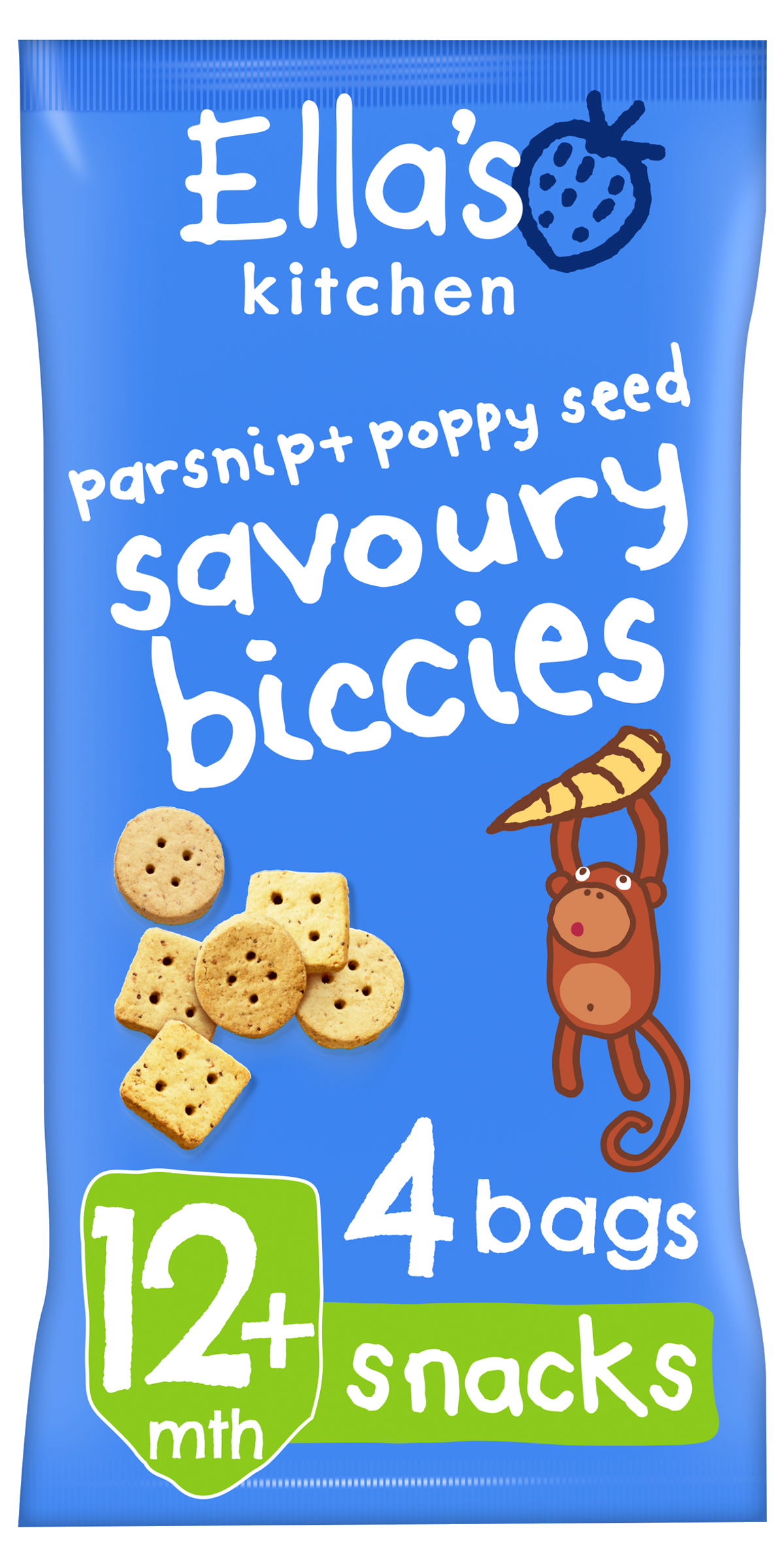 Ellas kitchen savoury biccies parsnip poppyseed bag front of pack O 3