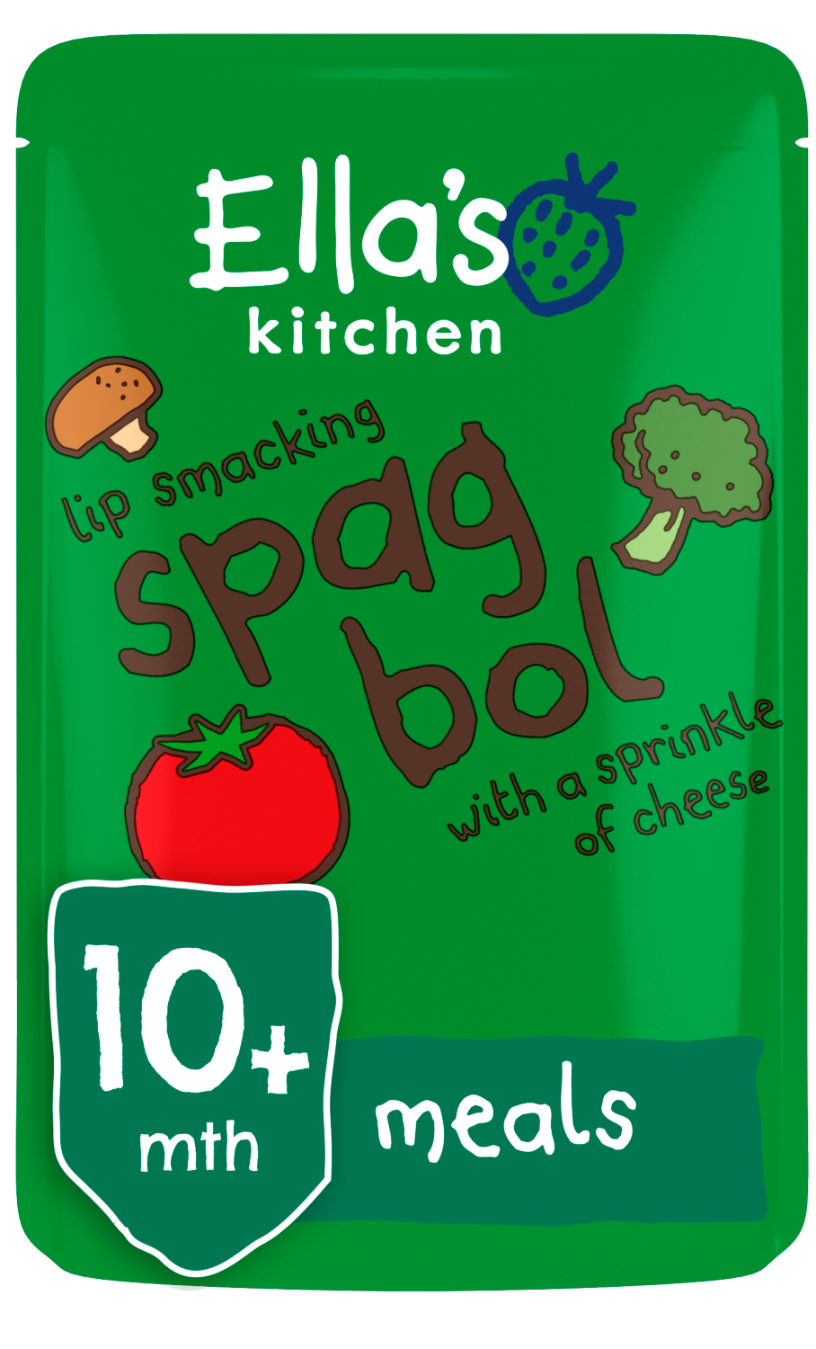Ellas kitchen spag bol cheese pouch 10 months front of pack O
