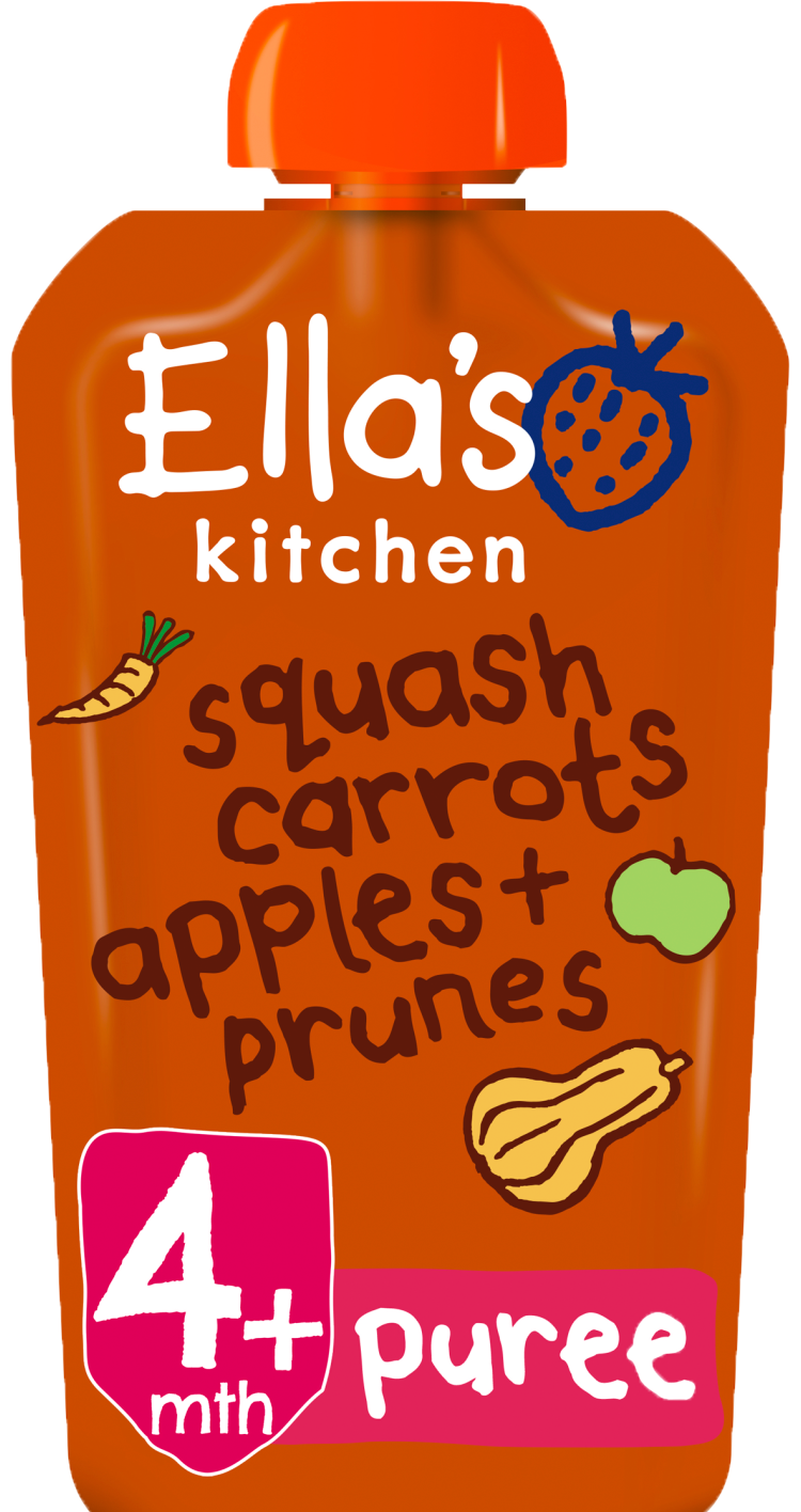Ellas kitchen squash carrots apples prunes pouch front of pack O