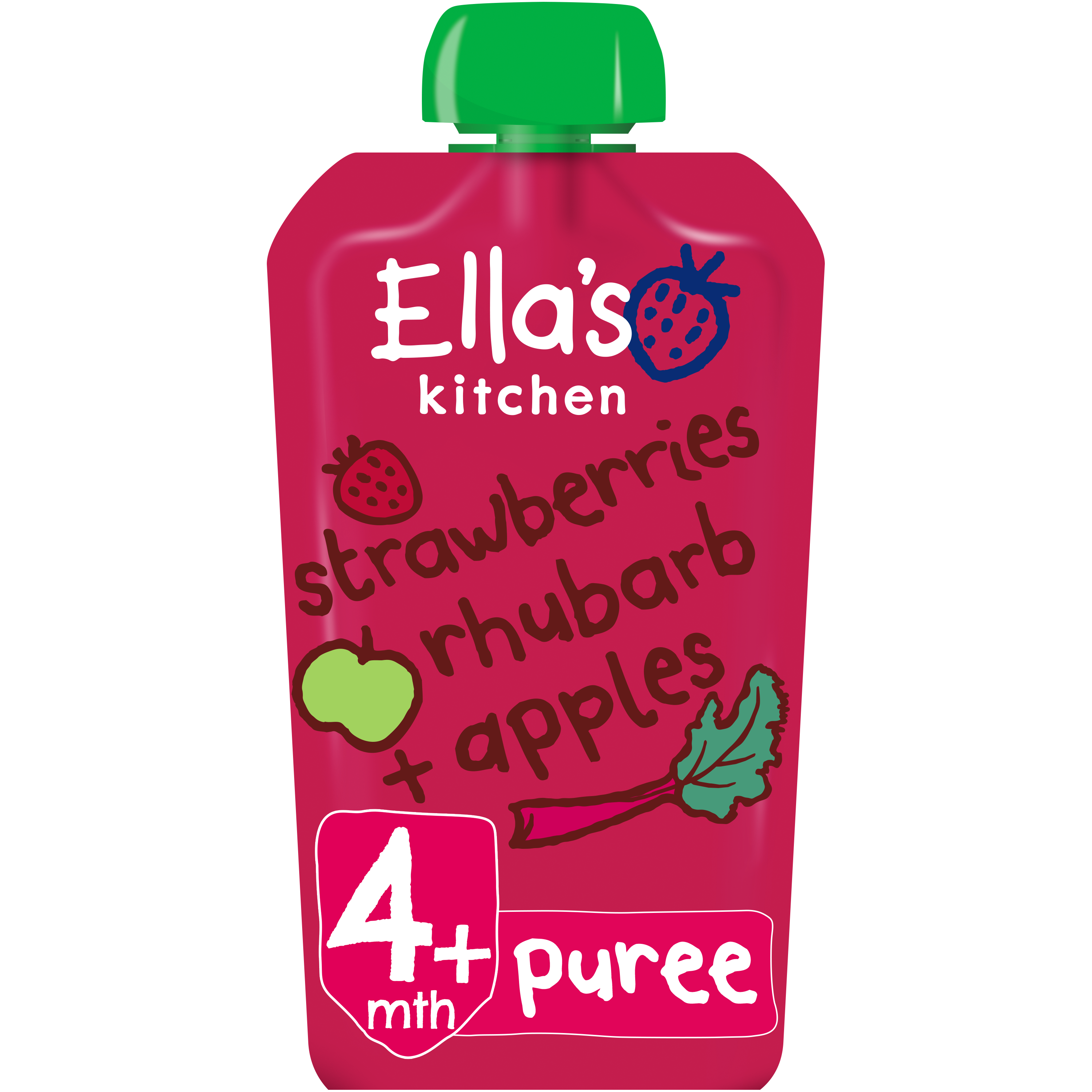 Ellas kitchen strawberries rhubarb apples pouch front of pack O