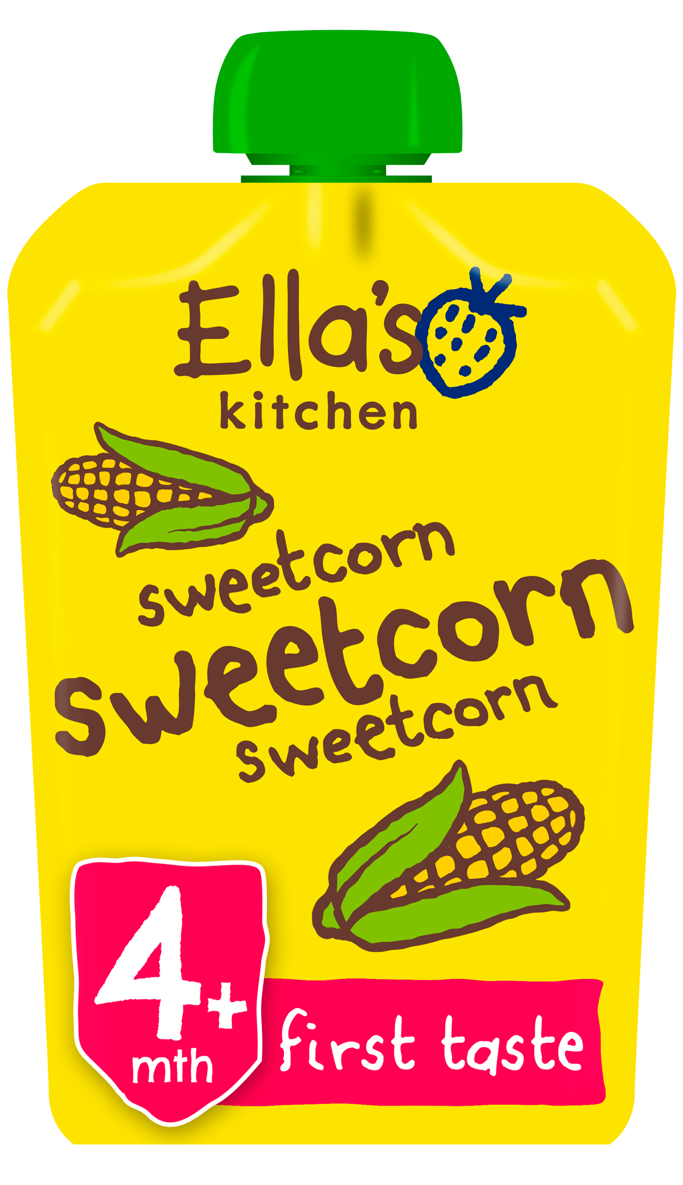 Ellas kitchen sweetcorn sweetcorn sweetcorn pouch front of pack O