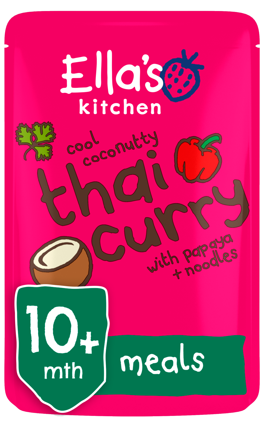 Ellas kitchen thai curry papaya noodles pouch 10 months front of pack O