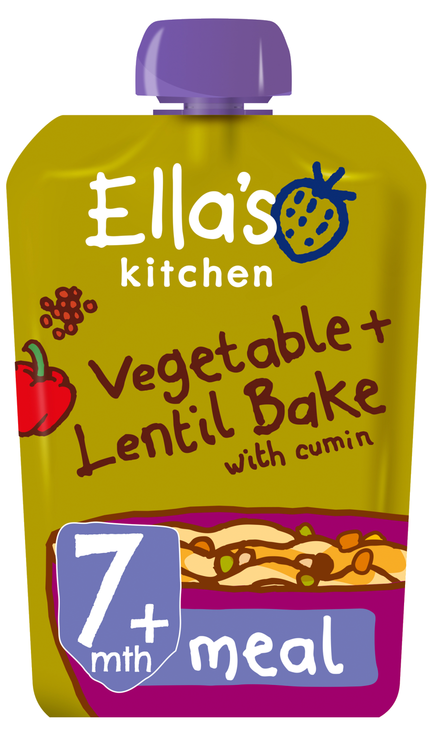 Ellas kitchen vegetable lentil bake cumin pouch 7 months front of pack O
